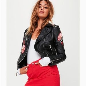 Missguided NWOT embroidered faux leather jacket